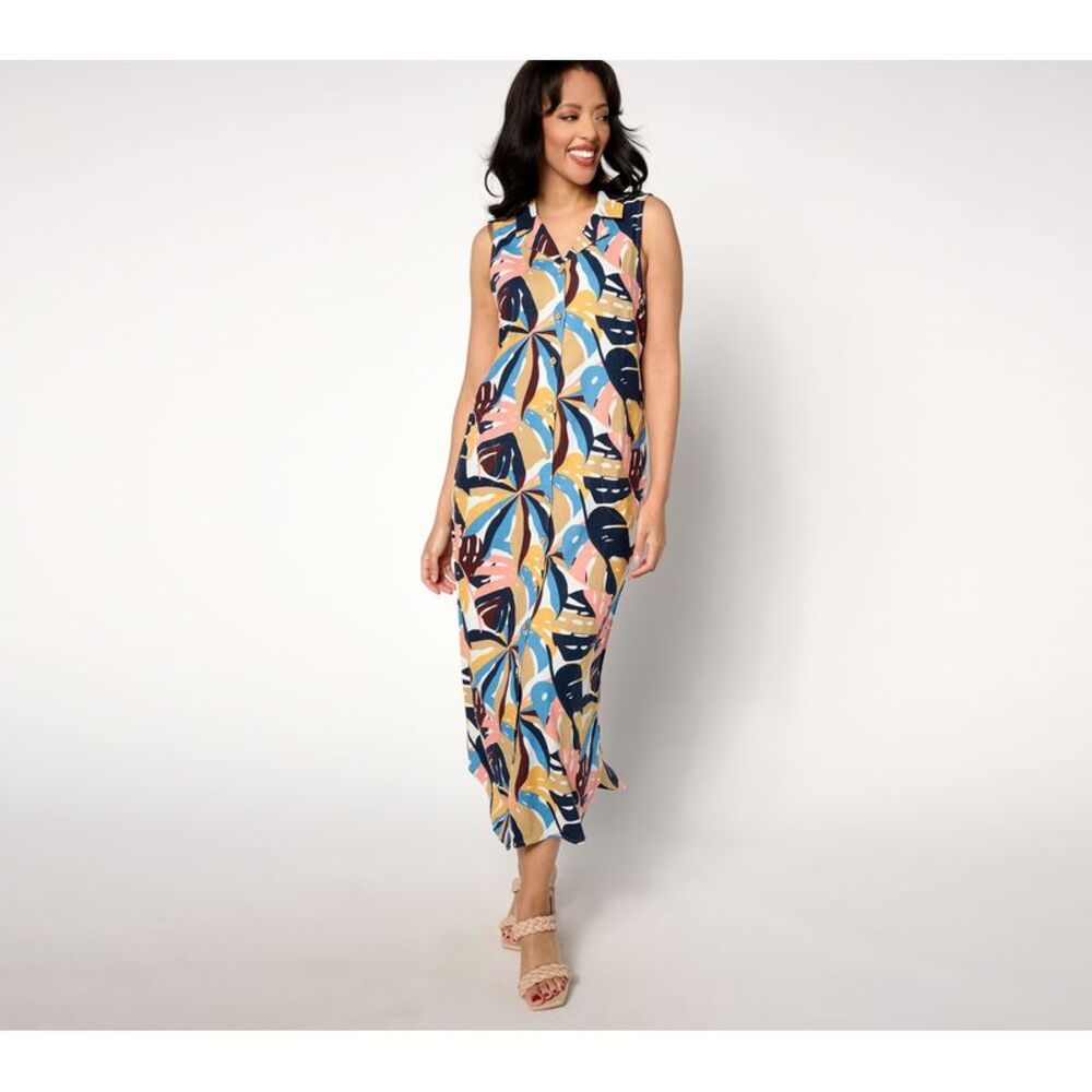 Studio Park Women's Petite Dress PL Printed Linen Multi-colored
